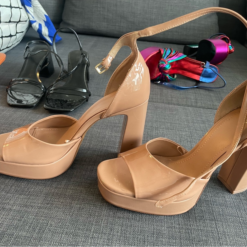 Mango Nude Block Heel Sandals